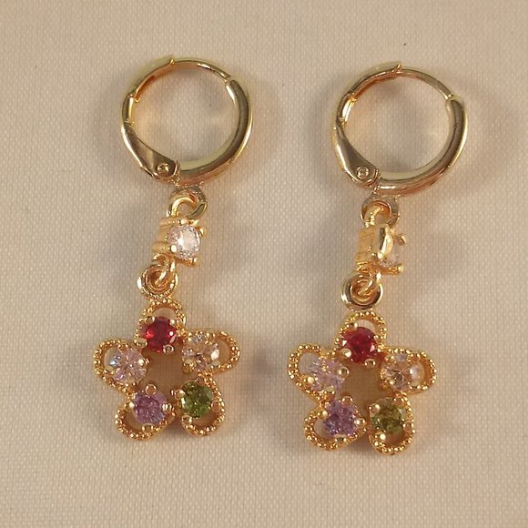 Gold Floral Drop Earrings - Picture 3 of 6